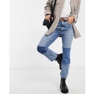 Abercrombie & Fitch The Ankle Straight Ultra High Rise Jeans Knee Patch SZ 27/4